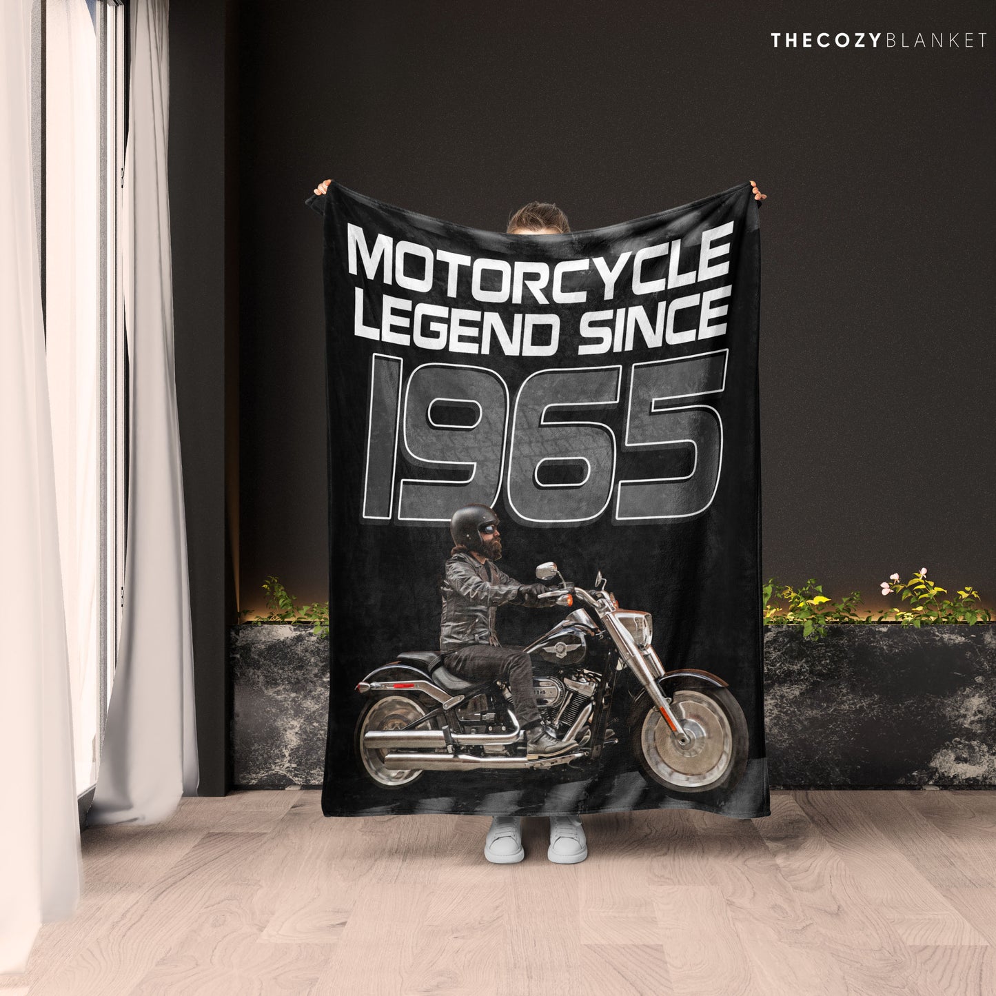 Customized Motorcycle Photo Blanket Gift for Dad Legend 1965