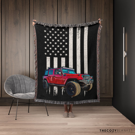 Customized Car Photo Blanket with American Flag Background