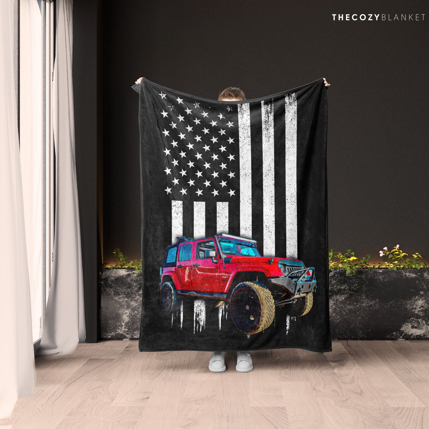 Customized Car Photo Blanket with American Flag Background