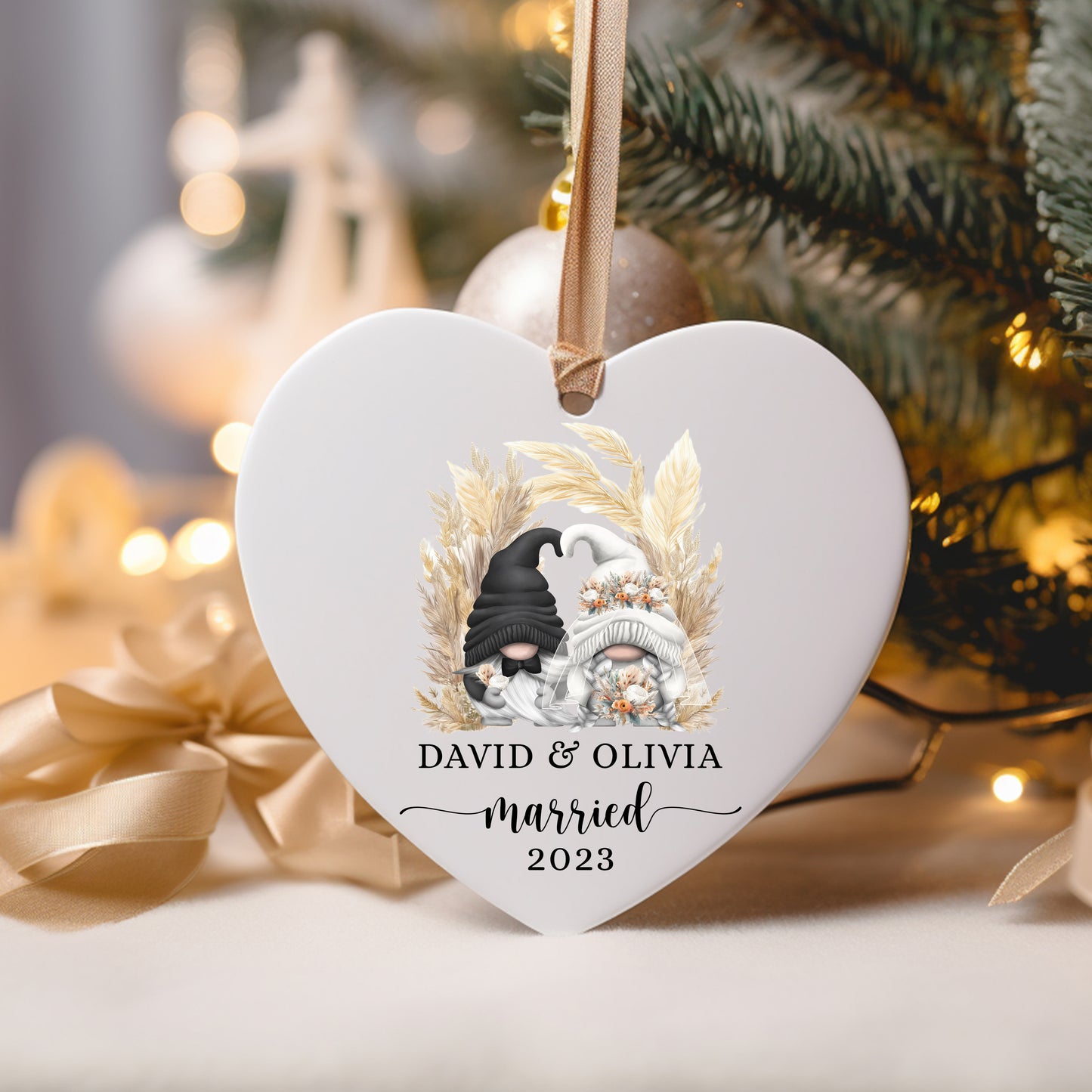 Personalized Name and Year Ornament Gift for New Married Couples